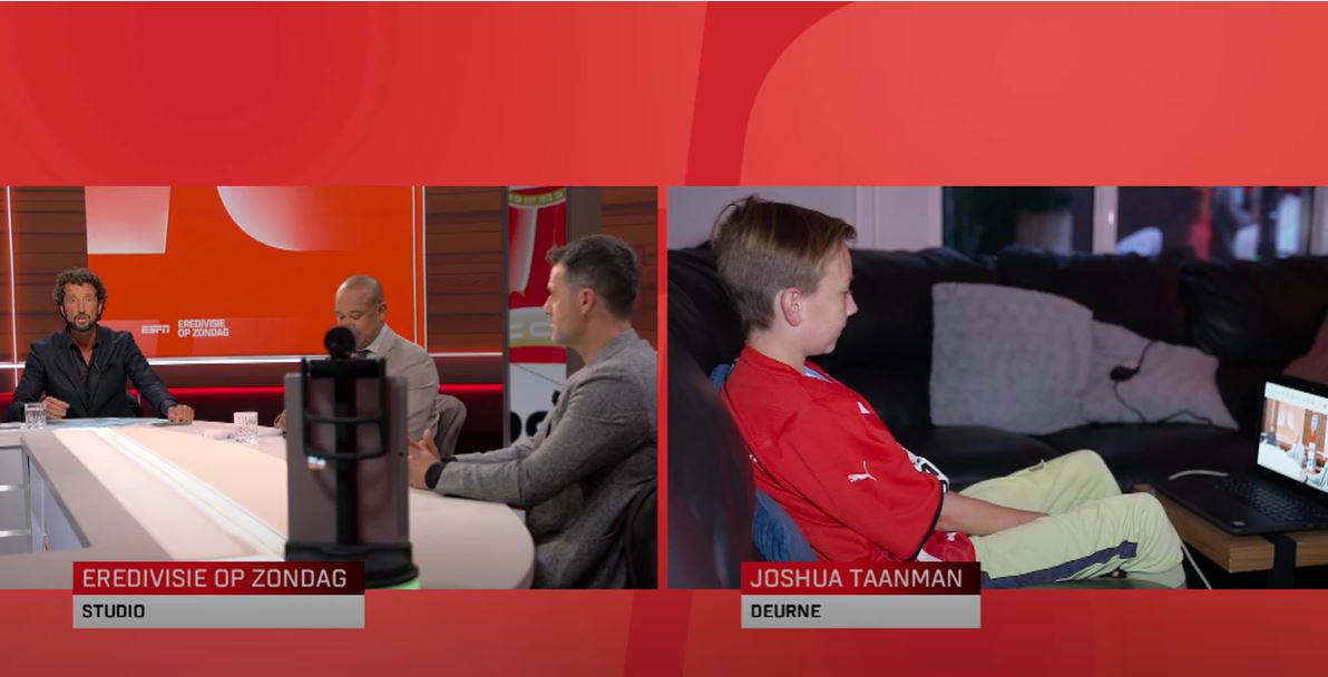 KlasseContact-leerling Joshua was via KlasGenoot aanwezig bij ‘Eredivisie op zondag’